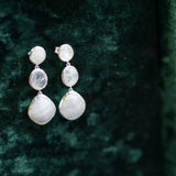 Rainbow moonstone drop earrings (L), 925 sliver, in hammered bezel