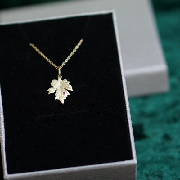 Maple leaf necklace with Ruby